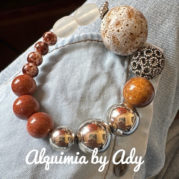 Big ultra chunky Jasper sunstone agate beaded handmade colorful bracelet - Picture 1 of 3